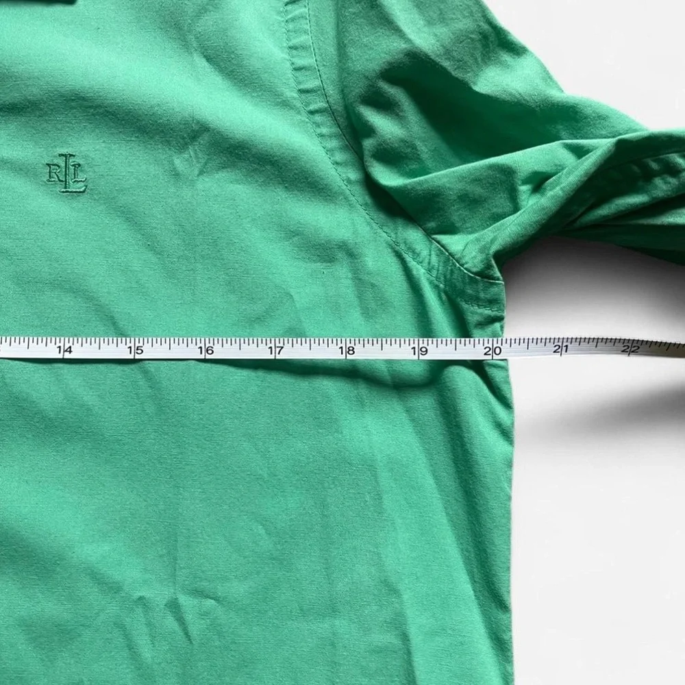 Lauren Ralph Lauren Polo Blouse Green Solid Stretch Button Up - Picture 5 of 7